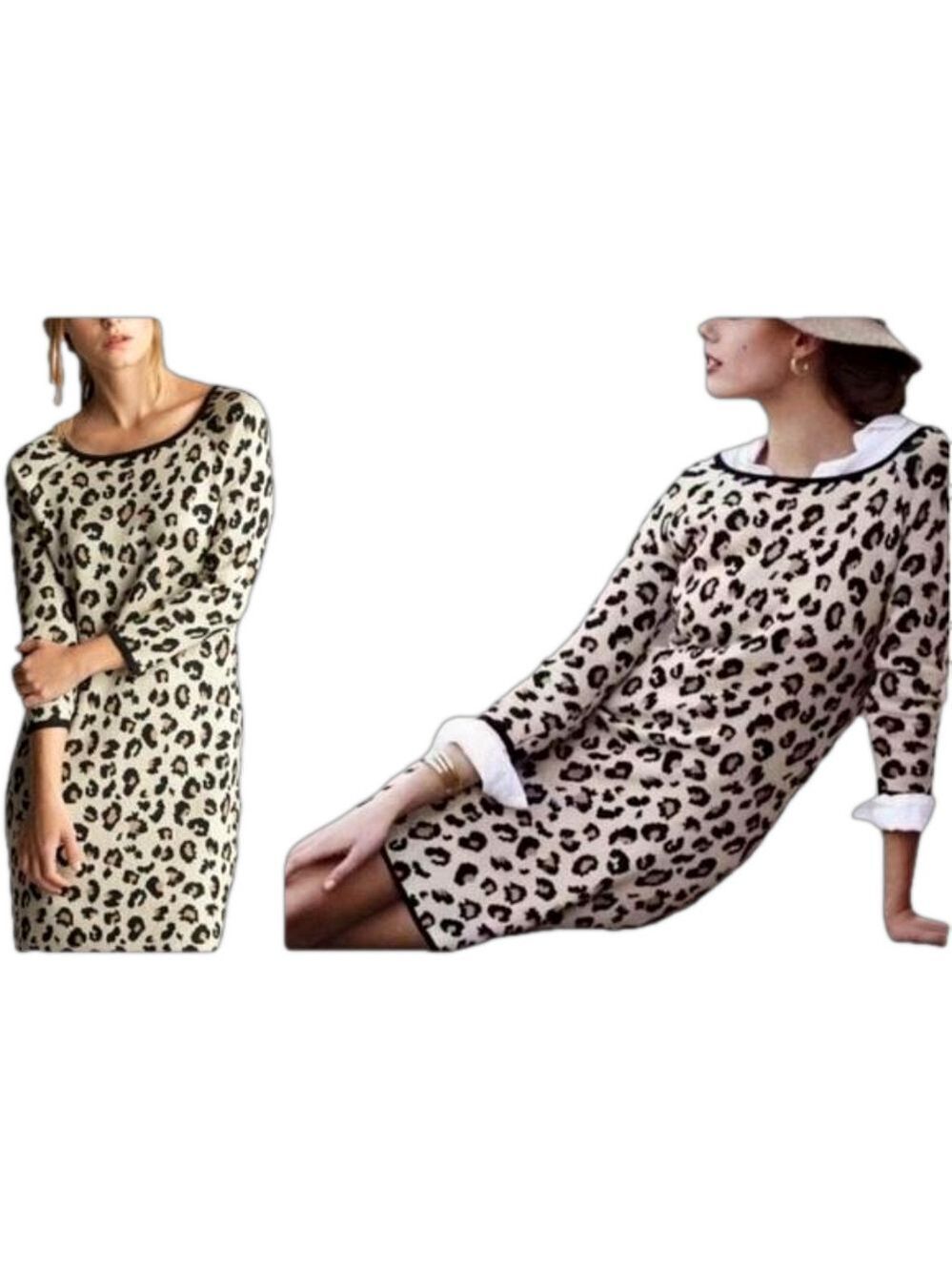 Y2K SPENCER & GRAHAM LEOPARD ANIMAL PRINT CASHMERE BLND VELVET DRESS TUNIC SZ M